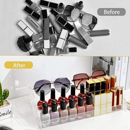 Nimiah Nail Polish Organizer Holder - 7 Layers Nail Supplies Rack Holds up to 96 Bottles Clear Acrylic Display Shelf for Eyeglass Essential Oils Ink Storage