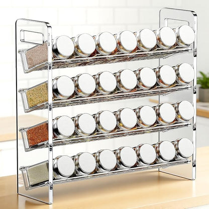 Nieifi Transparent Spice Rack Rustproof,without Seasoning Jars,4-Tier ABS Plastic Spice Rack Organizer for Cabinet and Countertop,Thickened Corrosion-Resistant-Tiered Kitchen Accessories