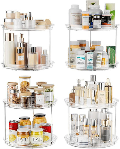LAMU 2 Tier Lazy Susan Turntable Organizer for Cabinet, 9'' Rotating Spice Rack for Kitchen, Pantry, Countertop, Bathroom, Vanity, Under Sink, Medicine Cabinet Organizer, 4 Pack