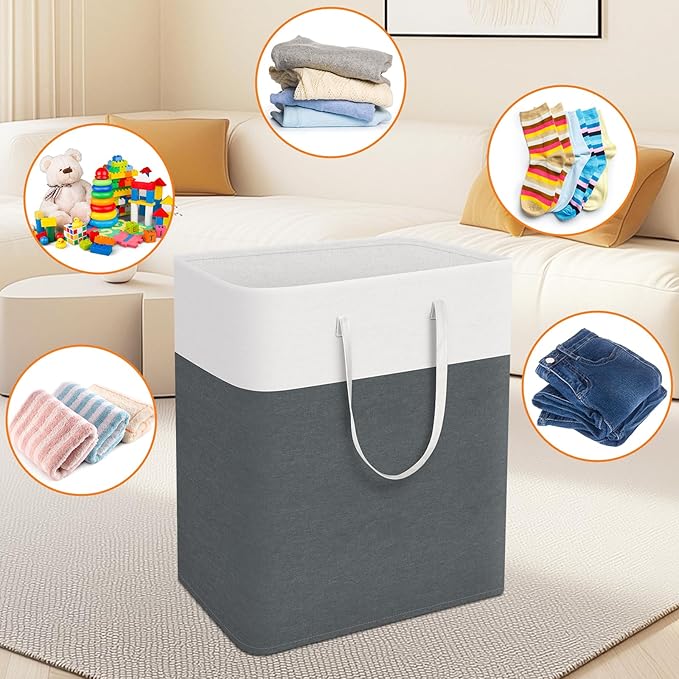 TasticTotes laundry basket 3-Pack, laundry hamper, Hamper with handles, collapsible laundry baskets, Waterproof dirty clothes hamper, Towel Storage for Home or Dorm, 100L-Grey