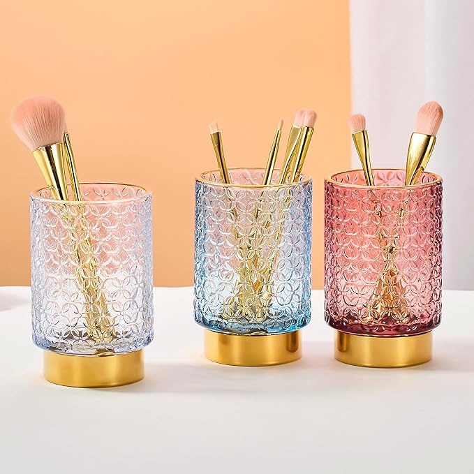 Makeup Brush Holder Organizer,Toothbrush Holders,Desk Pen Pencil Holder,Multifunctional Vintage Glass Brush Cup（A44-9-US）