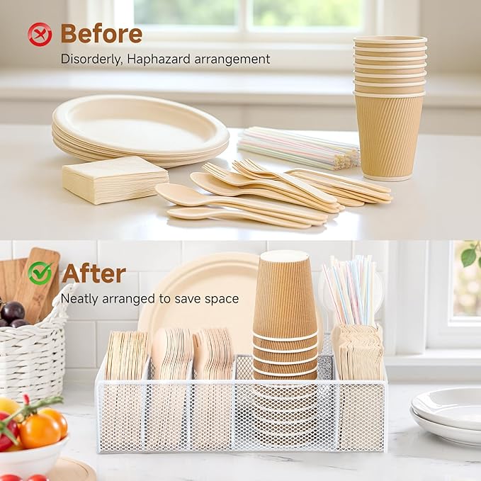Utensil Caddy for Party - Paper Plate Holder,Utensil Silverware Caddy Utensil Holder Paper plate Organizer with 6 Compartments for Party, Camping, Picnic