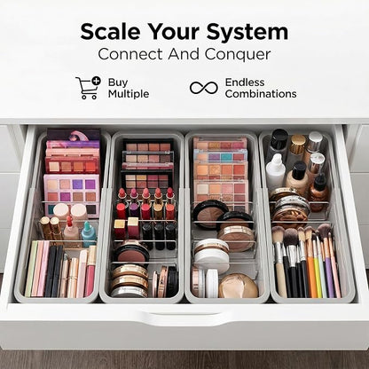 Li&Zhao Drawer Organizer- Adjustable Storage Bins with 5 Dividers, Gray Clear Drawer Organizer for Kitchen, Bedroom, and Office, Expandable clear organizer bins for Makeup, Utensils, and Gadgets
