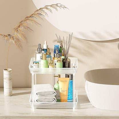 3 Tier Lazy Susan Bathroom Countertop Organizer, 360° Clear Rotating Square Storage Tray, Cosmetics and Perfume Organizer, Spinning Storage Tray Vanity Organizer Shelf for Bathroom Cabinet, Kitchen