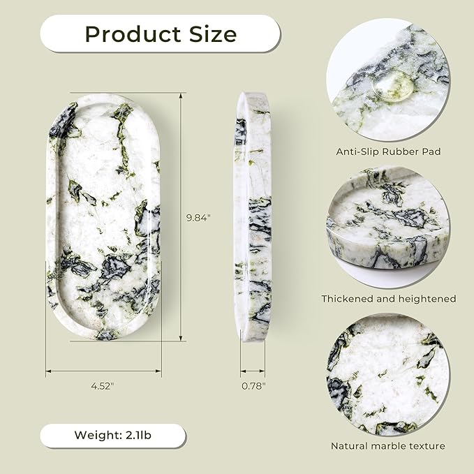 Natural Marble Vanity Tray Luxury Oval Stone Trays for Jewelry Perfume Candle, Calacatta Viola Decorative Dish for Bathroom,Bedroom,Dresser Countertop Storage Organizer for Home Decor (WH059)