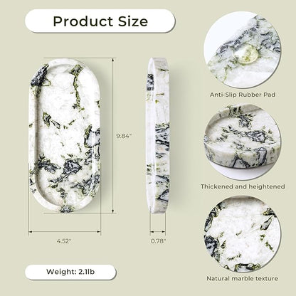 Natural Marble Vanity Tray Luxury Oval Stone Trays for Jewelry Perfume Candle, Calacatta Viola Decorative Dish for Bathroom,Bedroom,Dresser Countertop Storage Organizer for Home Decor (WH059)