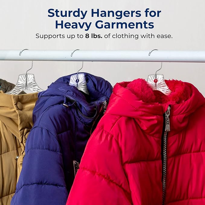 SereneLife 50 Pack Transparent Plastic Hangers, Crystal Clear, Non-Slip with Notched Shoulders, Ultra-Thin Space Saving, Closet & Retail Use, with Swivel Hook for Clothes, Shirts, Dresses, Jackets