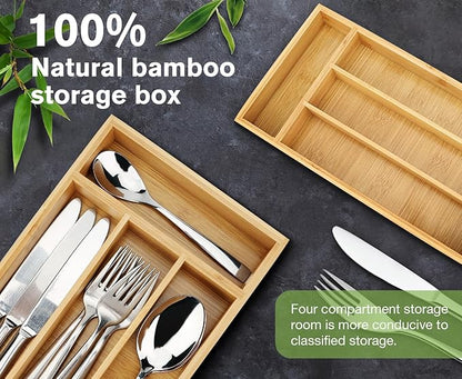 shenee Small Silverware Organizer, Bamboo Drawer Organize, Bamboo Silverware Drawer Organizer, Spoon Flatware Storage with Grooved Drawer Dividers