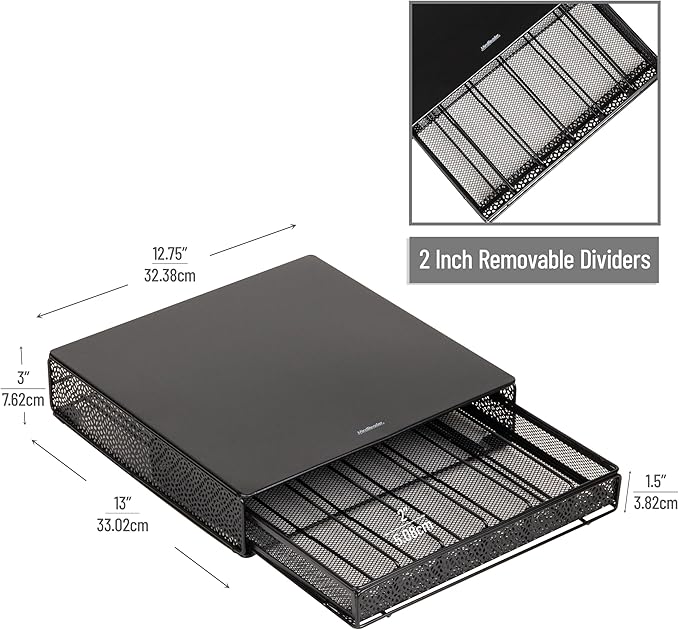 Mind Reader Single Serve Coffee Pod Drawer, 36 Pod Capacity, Countertop Organizer, Removable Dividers, Metal, Black