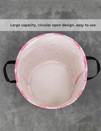 QUEENLALA Large Storage Basket,Laundry Hamper/Bathroom/Home Decor/Collapsible Round Storage Bin,Boys and Girls Hamper/Boxes/Clothing(Round-Pink Flamingo)