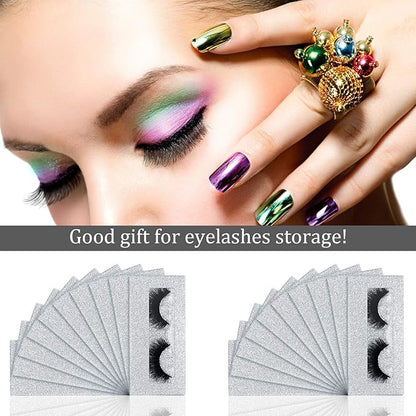 Maitys 50 Sets Empty Lash Case Set, Include Empty Eyelash Box Packaging Storage Box, Eyelash Boxes Tray False Storage, Internal Background Paper(Silver)