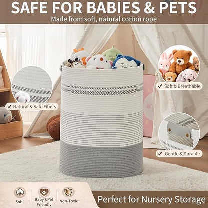 AINUOQI Laundry Basket with Handles - Blanket Basket & Hampers for Bedroom Aesthetic, Laundry Hamper & Blanket Storage for Living Room, Clothes Hamper, Tall, Large 17" x 14" x 22”, Grey