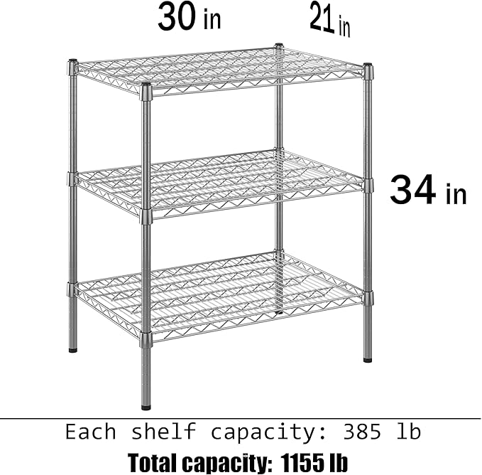 21" Deep x 30" Wide x 34" Height Wire Shelving Kit | 3-Tier | NSF Commercial Storage Rack Unit