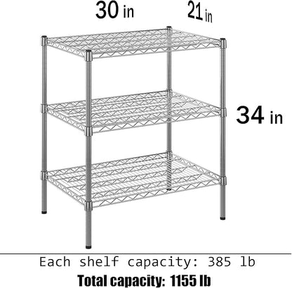 21" Deep x 30" Wide x 34" Height Wire Shelving Kit | 3-Tier | NSF Commercial Storage Rack Unit