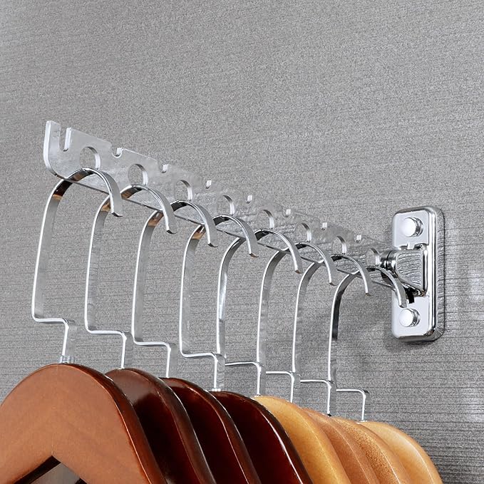 Alise Clothes Drying Rack Wall Mounted Coat Hanger,Folding Hanger Rack Clothes Hook Closet Storage Organizer,Swivel Space Saving Clothes Hanger Rack for Bedroom Bathroom Laundry,Polished Chrome