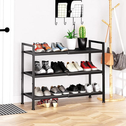 3 Tier Shoe Rack, Expandable Shoe Rack for Closet, Adjustable Shoe Organizer for Entryway, Shoe Storage Organizer for Door Entrance, Garage, Bedroom