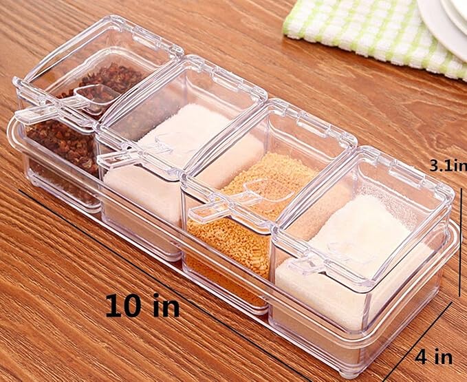 ParaCity Kitchen Gourmet Acrylic Seasoning Box with 4 Serving Spoons, Nice Design for Kitchen (Seasoning Box)