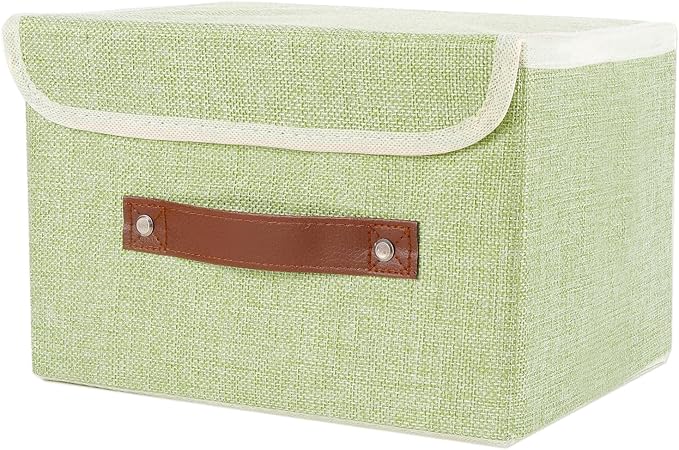 Small Storage Bin with Lid Storage Boxes,Collapsible Linen Storage Basket Container with Lid Storage Cube for Organizing Closets(Green)