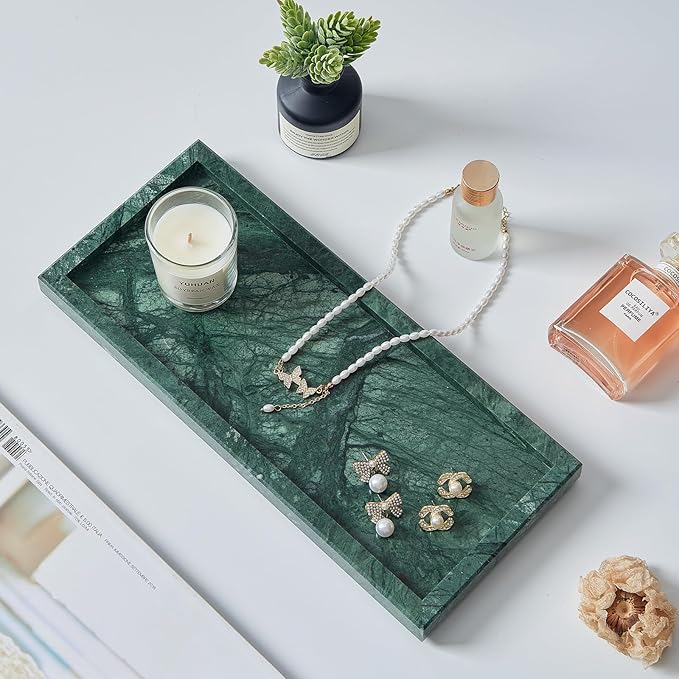 Natural Marble Vanity Tray, Luxury Stone Organizer for Bathroom & Kitchen Counter | Holds Soap Dispenser, Jewelry, Perfume | Non-Resin, Non-Ceramic Décor