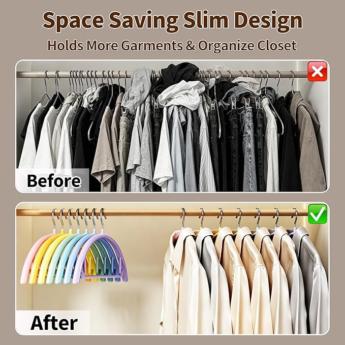 14 Pack Clothes Hangers, Curved No Shoulder Bump Sweater Hangers, Multi-Color Non-Slip Space Saving Heavy Duty Metal Hangers for Closet, Shirts, Pants, Coats, Jackets & Suits