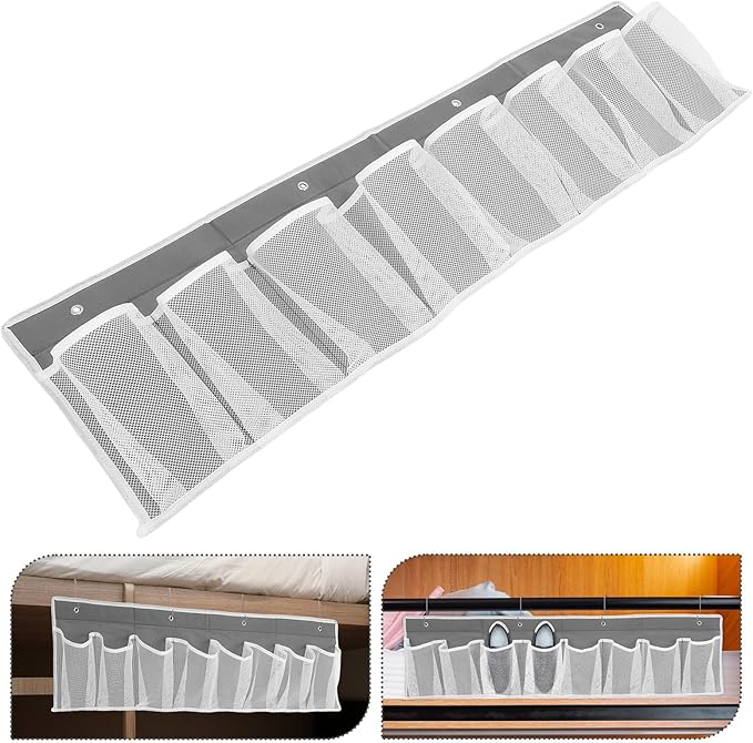 Bedside Shoe Organizer 8-pocket Non-woven Mesh Hanging Storage Bag for Travel Vehicle, Space-saving Shoe Rack Hanging Closet Organizer Gray