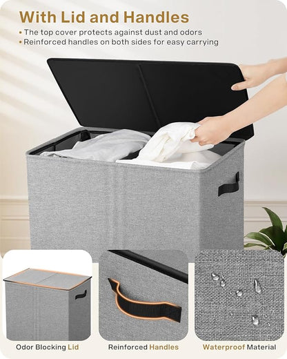 SOLEDI Double Laundry Hamper with Lid, 130L Clothes Hamper 2 Section, Laundry Basket with Removable bag, Bed room decor aesthetic, laundry room organization, Home and dorm room essentials