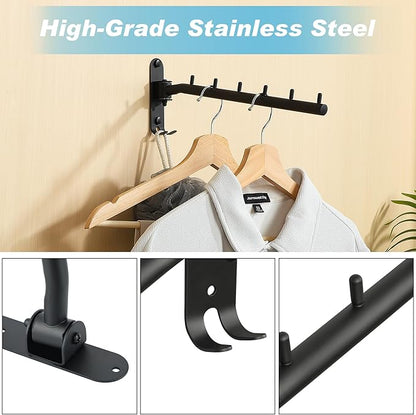 Alise Wall Mounted Drying Rack,Swivel Clothes Drying Rack Stainless Steel,Space Saving Clothes Hanger Rack,Heavty Duty Clothes Wall Drying Rack for Laundry Closet Bedroom/Bathroom,Matte Black