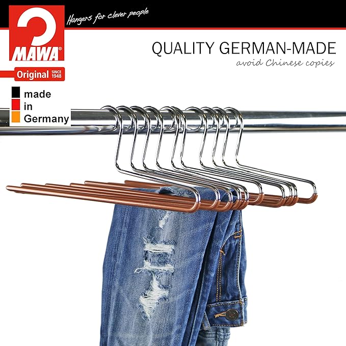 Mawa by Reston Lloyd Non-Slip Space Saving Clothes Hanger with Single Rod for Pants, Style KH/1, Set of 30, Copper
