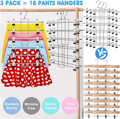 3 Pack Closet Organizers and Storage,6 Tiers Skirt Pants Hangers with Clips Space Saving for Home Organization and Storage,College Dorm Room Essentials for Girls Guys,Wardrobe Clothes Organizer