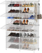 AWTATOS Shoe Rack, 8 Tier Shoe Storage Cabinet with Door, 32 Pair Shoe Organizer Shelves for Closet Hallway Bedroom Entryway, Transparent Twill