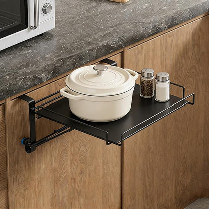 Foldable Cabinet Door Organizer Shelf & Countertop Extender - Metal Storage Rack with Hanging Design,Space-Saving Kitchen Hanging Shelf for Spices, Utensils & Pantry Items (Silver)