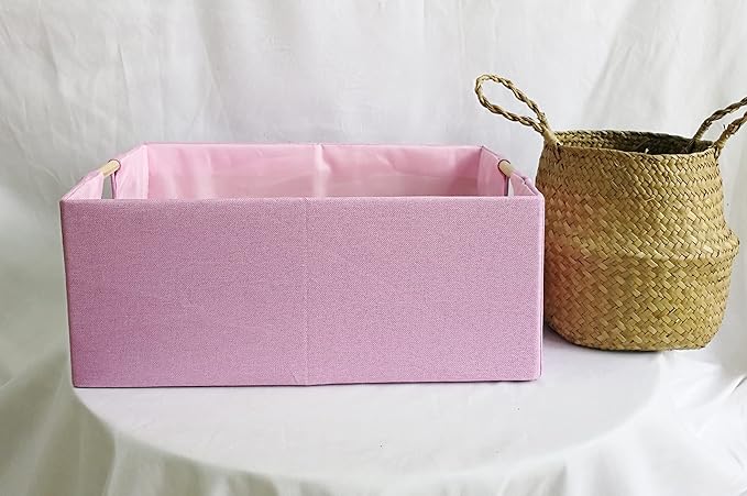 Storage Bin for Shelves Rectangle Closet Baskets Foldable Box with Handles Pink Shelf Baskets Toy Boxes for Home Office Car Dormroom
