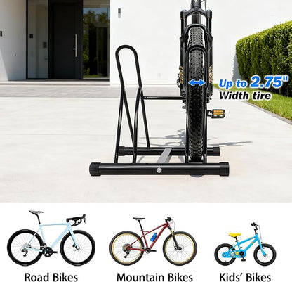Bike Rack – Dual Bicycle Stand for Mountain, Road Bikes – Two Bike Parking Garage Storage Rack for Indoor and Outdoor Steel Bicycle Storage Tire Rack
