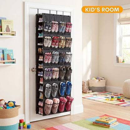 Ofiray-home Over The Door Shoe Organizer, 50 Large Pockets Double-Sided Shoe Organizer for Closet Door, Hanging Shoe Storage Up to 50 Pairs, Mesh Front Pockets & Side Storage for Sneakers, Heels,Black