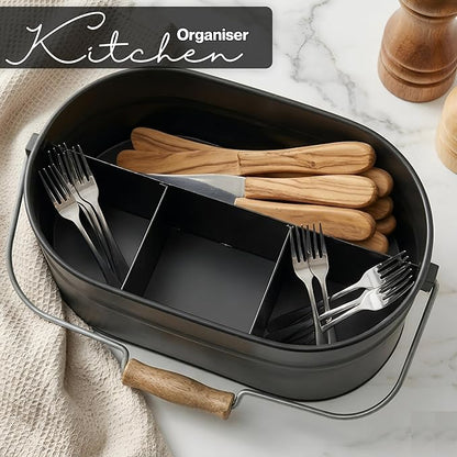 Alpha Living Home Galvanized Organizer Kitchen Drawer Organizezs Utensil Organizer Heavy Duty Metal Alloy Silverware Holder Cutlery Organizers in Drawer Flatware Organizer Tray 4 slots (Black)