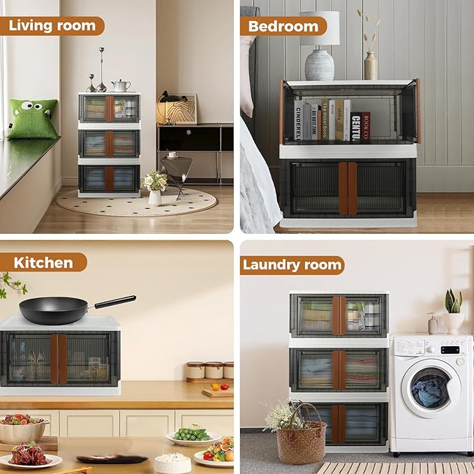 Storage Boxes, Extra Large Cabinet with Lids, 19 Gallon(72L) Capacity (Each One), 4 Packs, Useful Box with Door and Buckles, Foldable, Transparent, Excellent Home Organizers