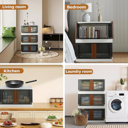 Storage Boxes, Extra Large Cabinet with Lids, 19 Gallon(72L) Capacity (Each One), 4 Packs, Useful Box with Door and Buckles, Foldable, Transparent, Excellent Home Organizers