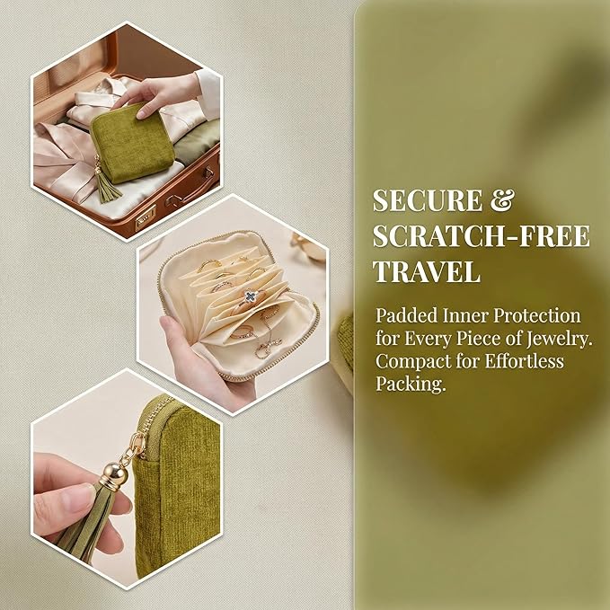 Vintage women's coin wallet jewelry storage bag, metal zipper multi-layer travel storage box, earrings, rings, necklaces, elegant storage bag, neutral Christmas and birthday gifts (yellow-green)