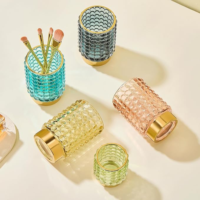 Makeup Brush Holder Organizer,Toothbrush Holders,Desk Pen Pencil Holder,Multifunctional Vintage Glass Brush Cup(A38-15-US/Milky White/L)