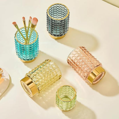 Makeup Brush Holder Organizer,Toothbrush Holders,Desk Pen Pencil Holder,Multifunctional Vintage Glass Brush Cup(A38-15-US/Milky White/L)