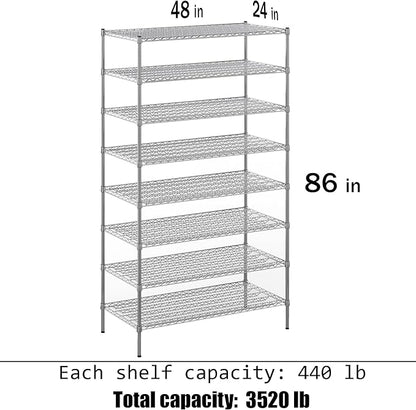 24" Deep x 48" Wide x 86" Height Wire Shelving Kit | 8-Tier | NSF Commercial Storage Rack Unit