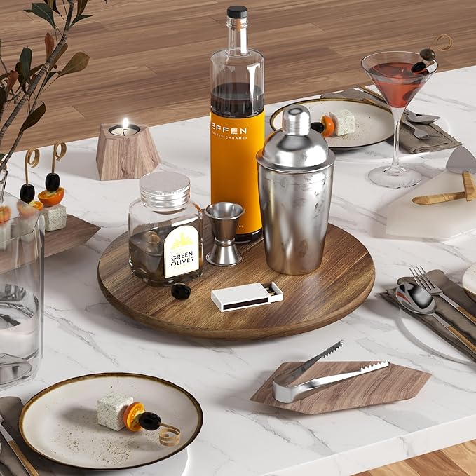 Lazy Susan for Table Top Bamboo Lazy Susan Turntable for Cabinet Kitchen Countertop Organizer for Condiment Bathroom Counter Organizer Decor Sink Tray Acacia Wood 13.2 Inch