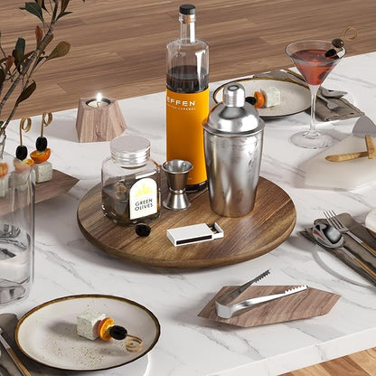 Lazy Susan for Table Top Bamboo Lazy Susan Turntable for Cabinet Kitchen Countertop Organizer for Condiment Bathroom Counter Organizer Decor Sink Tray Acacia Wood 13.2 Inch