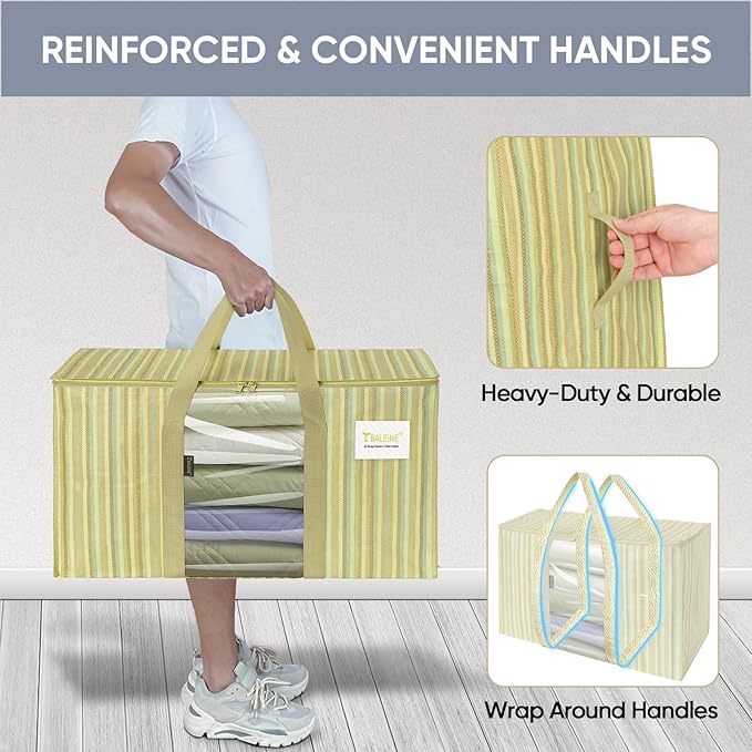 BALEINE 2-Pack Oversized Moving Bags with Reinforced Handles, Heavy-Duty Storage Tote Moving Supplies for Packaging, Camping (Color Stripe, 2-Pack)