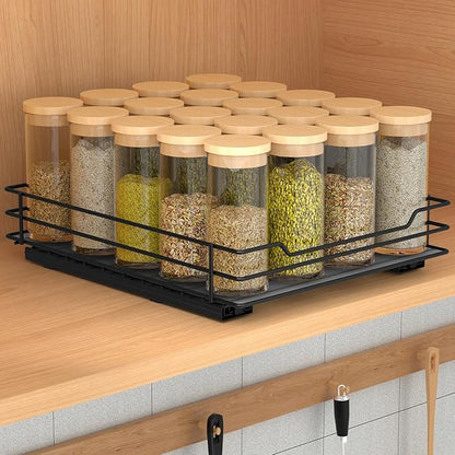 BOIVSHI Pull Out Spice Rack Organizer for Cabinet, Heavy Duty Slide Out Spice Rack Organizer for Kitchen Cabinets and Pantry, Fits Spices, Sauces, Canned Food (8.5''Wx10.5''Dx2.5''H)