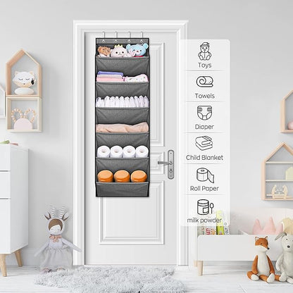 SLEEPING LAMB Shoe Rack for Door with Large Deep Pocket, Over The Door Shoe Organizer for Closet, Dorm and Narrow Hanging Sneaker Storage Holder, Grey