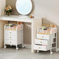 SWTYMIKI Rolling Makeup Organizer Cart - 14.96″*11.81″*23.03″ Widened Under Desk Vanity Storage with 3 Non-woven Drawers, Cosmetic Display Cases for Skin Care Perfume Nail Polish Brush Hair Tool White