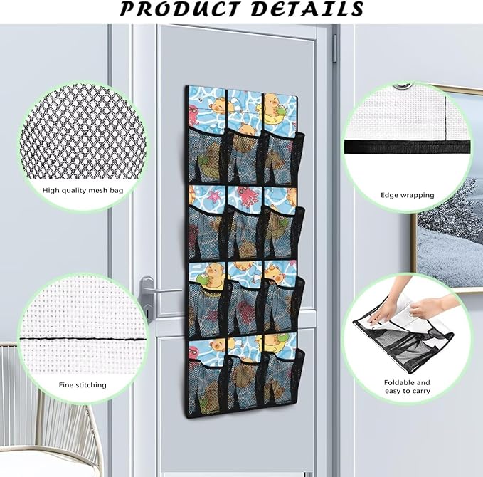 Summer Capibala Behind The Door Organizer 12 Pockets Shoe Holder Hanger for Living Room Cookie Over The Door Shoe Organizer Bathroom Pink Wall Hanging Storage for Closet