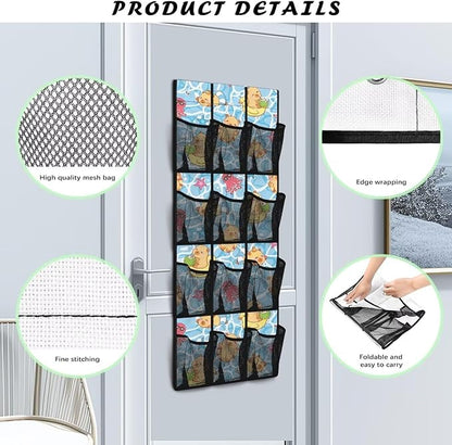 Summer Capibala Behind The Door Organizer 12 Pockets Shoe Holder Hanger for Living Room Cookie Over The Door Shoe Organizer Bathroom Pink Wall Hanging Storage for Closet