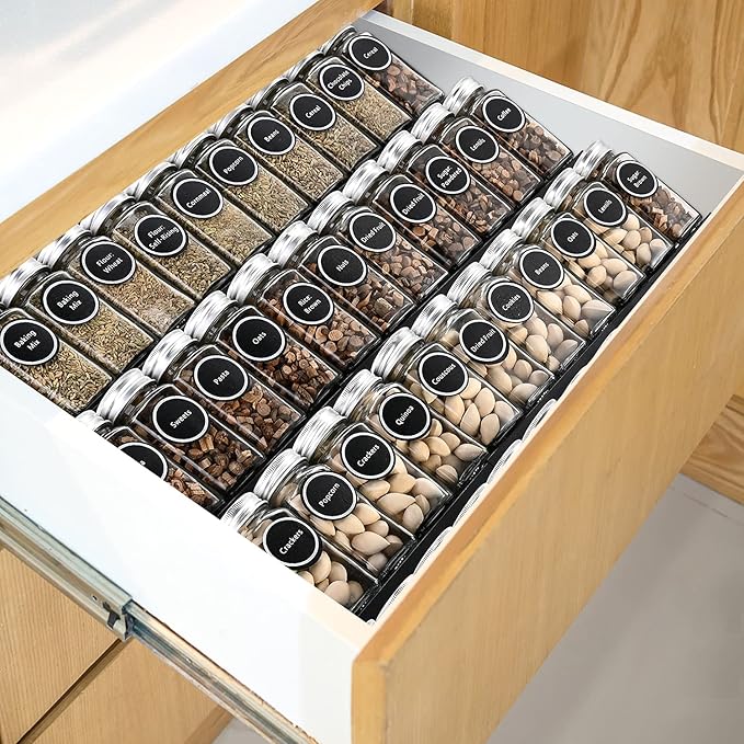 Mulush Metal Spice Rack Tray - Spice Drawer Organizer for Kitchen Cabinets Storage and Organization (Jars Not Included)